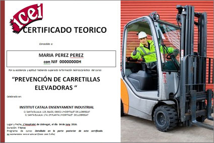 CURSO TEORICO DE PREVENCION DE RIESGOS LABORALES. CARRETILLAS ELEVADORAS. Barcelona